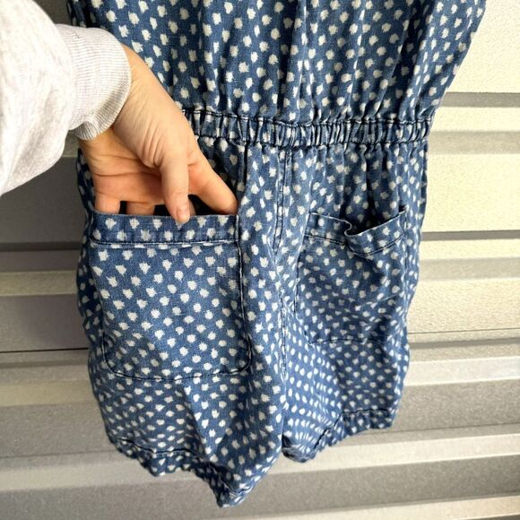 Anthropologie Hei Hei Romper Womens Size 4 Polka Dot Linen Pockets Chambray Boho - Picture 12 of 13